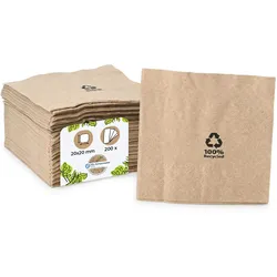 BIOZOYG 200 Stück Servietten 20x20cm Papierservietten, Einwegservietten, 2-lagig, 1/4 Falz, aus Recyclingpapier, ideal für Gastronomie und Events