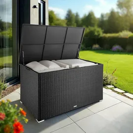 Tectake tectake® Auflagenbox, mit Aluminiumgestell und Rattangeflecht, komfortable Hubautomatik, 145 x 82,5 x 79,5 cm
