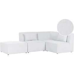 3-Sitzer Ecksofa Cord cremeweiß linksseitig mit Ottomane LEMVIG