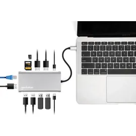 Manhattan USB-C PD 12-in-1-Dockingstation mit MST für drei HDMI-Monitore