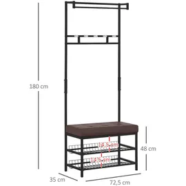 Homcom Garderobenständer 72,5 x 180 x 35 cm braun schwarz / schwarz