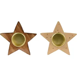 1 Teelichthalter Holz 11,5cm in Stern Form - Teelicht Kerzenhalter Weihnachten Hochzeit Tischdeko Kerzendeko Holzdeko Weihnachtsdeko Holzstern Natur