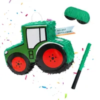 Relaxdays Traktor Piñata mit Stab und Maske Dunkelgrün/Rot/Schwarz