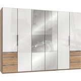 WIMEX Level 300 x 216 x 58 cm Plankeneiche Nachbildung/Weißglas mit Glas- und Spiegeltüren