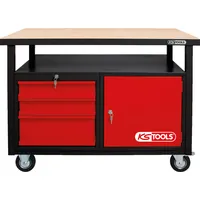 KS Tools Fahrbare Werkbank Stahl 120 cm/60 cm grau mit 3 Schubladen und 1 Tür