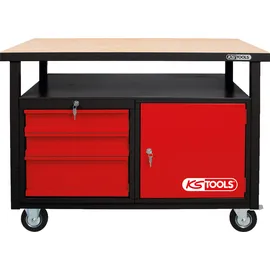 KS Tools Fahrbare Werkbank Stahl 120 cm/60 cm grau mit 3 Schubladen und 1 Tür