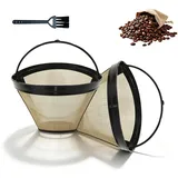 2 PCS Kaffeefilter größe 4, Kaffeefilter Wiederverwendbar, Kaffee Filter, Edelstahl Goldtonfilter, mit Griff und Bürste, Geeignet Für Meiste Kaffeemaschine