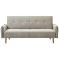 Vente-Unique Schlafsofa, Beige, Textil, Uni, 3-Sitzer, 208x92x92 cm, Wohnzimmer, Sofas & Couches, Schlafsofas