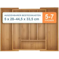 Relaxdays Besteckkasten Ausziehbar 5–7 Fächer 5 x 28-44,5 x 33,5 cm Bambus Braun