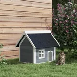 PawHut Katzenhaus Outdoor Katzenhöhle aus Holz, mit Asphaltdach Wetterfest Grau