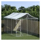 vidaXL Outdoor-Hundezwinger mit Dach Silbern 3x4,5x2,5m Stahl Verzinkt