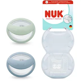 NUK Perfect Match Baby Schnuller | 0-6 Monate | Stillfreundlich, Orthodontische Schnuller | 95% Akzeptanz bei Babys** | Grün/Blau | 2 Stück