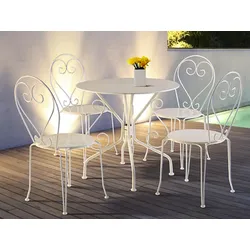Garten-Essgruppe: Tisch + 4 stapelbare Stühle - Metall in Eisenoptik - Weiß - GUERMANTES von MYLIA