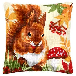 Kreuzstichkissen "Eichhörnchen Herbst"