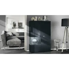 Vladon Standvitrine Morena V2 91,5 x 136,5 x 37 cm Grau/Schwarz matt/Schwarz Hochglanz
