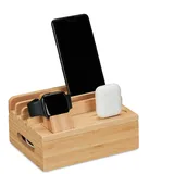 Relaxdays Ladestation, für Apple Watch, Bambus, HxBxT 11 x 17 x 13 cm, Handystation, Tablethalter, Uhrenständer, Natur