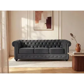 vente-unique Vente-unique-Sofa 3-Sitzer, - Samt - Anthrazit, - Chesterfield