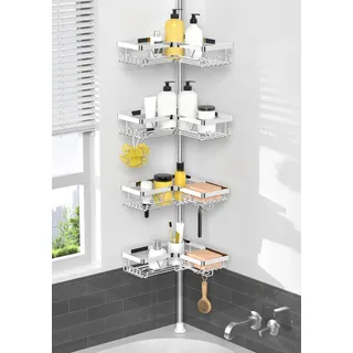Kegii Teleskop Duschregal Chrom - Duschablage Ohne Bohren Ecke Teleskopregal Bad Shampoo Halterung für Dusche(Eckregal, Organizer Bad, Edelstahl)