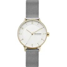 Skagen Damenuhr Riis, Dreizeiger Uhrwerk, 36mm Gold Edelstahlgehäuse mit Edelstahl Mesh Armband, SKW2912,