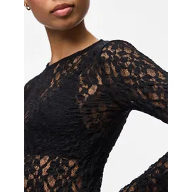 Pieces Spitzenshirt "PCHAZEL LS LACE TOP NOOS", Damen, Gr. L, schwarz, Spitze, Obermaterial: 98% Polyamid, 2% Elasthan, unifarben, normal, Rundhals, Shirts