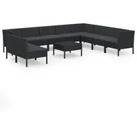 vidaXL 11-tlg Garten-Lounge-Set mit Auflagen Poly Rattan Schwarz