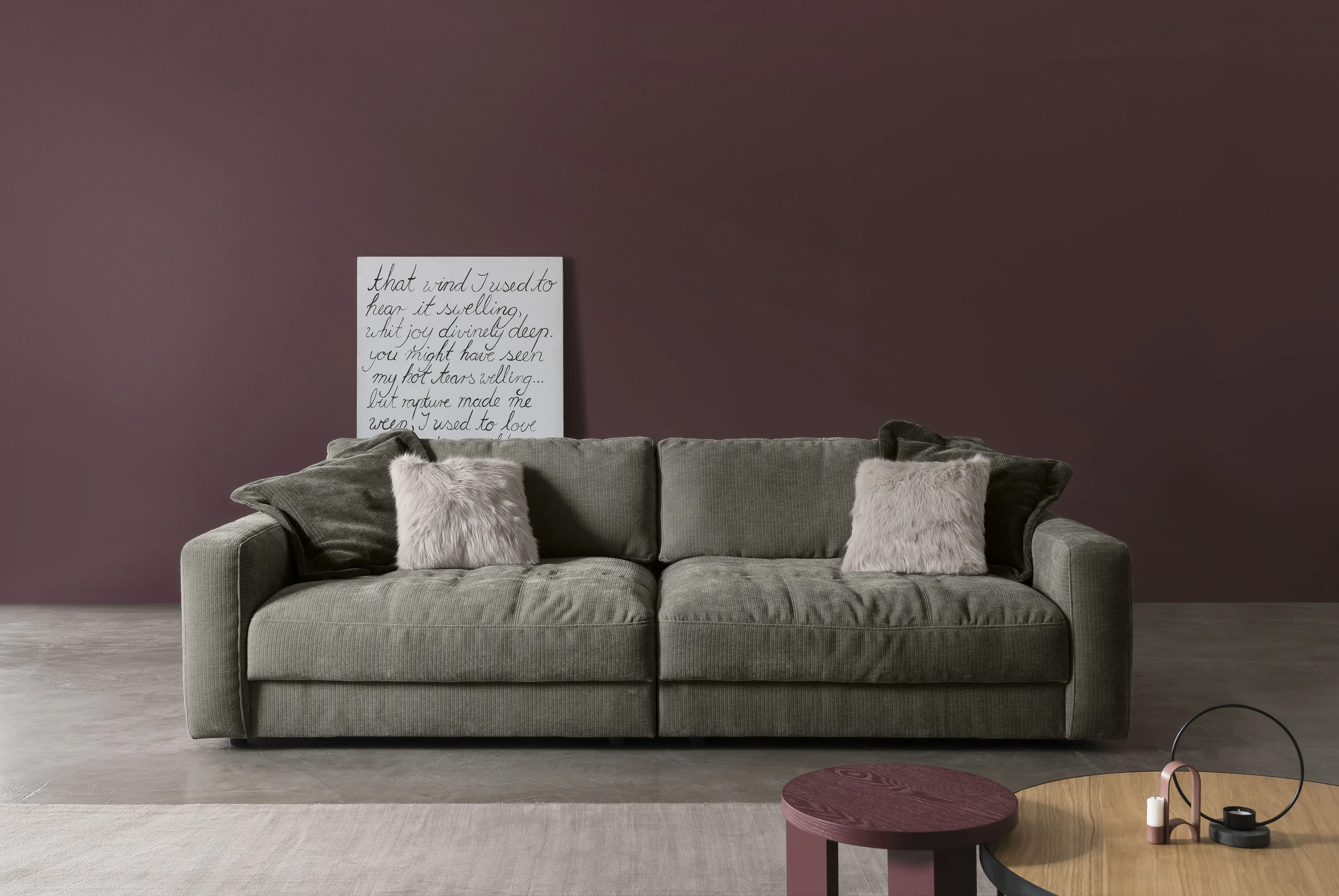 Big-Sofa BETYPE "Be Comfy", grau (morel), B:264cm H:84cm T:111cm, 100% Polyester, Sofas, legerer Sitzkomfort, wahlweise mit manueller Sitztiefenverstellung