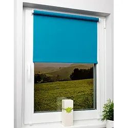Rollo, Kettenzugrollo, Farbe blau, Sichtschutz, blickdicht, nach Maß gefertigt oder in Standardgroeßen