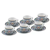 KARACA Beylerbeyi Porzellan Türkische Kaffeetassen-Set für 6 Personen, Kaffeeservice 80 ml, Espressotassen Set 6 teilig, Elegantes Blumenmuster mit Goldakzenten & Untertassen, Kahve Fincan Seti