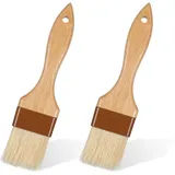 2 Stück Küchenpinsel, Backpinsel Naturborsten mit Langem Holzgriff, Hitzebeständige Grillpinsel für Fleisch, Gebäck & BBQ, Ideal zum Backen, Kochen und Rühren