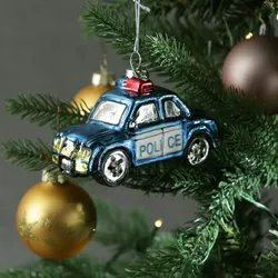 Weihnachtsbaumschmuck Polizeiauto Blaulicht Glas L: 11cm blau