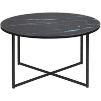 AC Design Furniture Couchtisch Rund, Ø:80 cm, Marmoroptik Schwarz/Schwarz, Glas/Metall, 1 Stk