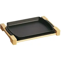 Staub Servier-Platte aus Gusseisen mit Holzunterlage, 33 x 23 cm, 1 L, Schwarz