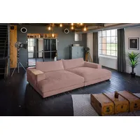 KAWOLA Big Sofa Madeline Cord rosa mit Holztablett natur