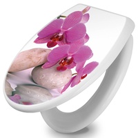 banjado Toilettendeckel mit Absenkautomatik 37,3x45x5cm -Orchidee - WC Brille Soft Close - hygienischer Toilettendeckel/Klodeckel Duroplast mit Ede...