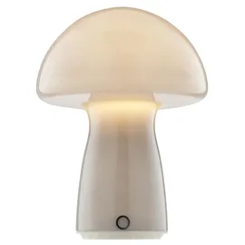 Lightbox LED Akku Pilzleuchte aus Glas, 250 lm, 2700 K, H 22 cm, dimmbar, grau - Grau