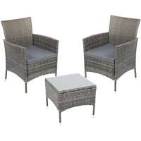 Albatros Balkonmöbel Set 3 teilig, Rattan Polyrattan, 2 Sessel mit Tisch, Lounge Set Balkon Gartenlounge Gartenmöbel Sitzgruppe mit Kissen und Glastisch, für Garten Terrasse Outdoor