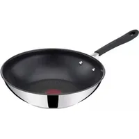 Tefal Jamie Oliver by Home Cook Wokpfanne, 28 cm, Antihaftversiegelung, Thermo-Signal, genieteter Griff mit Silikoneinlage, induktionsgeeignet, Edelstahl, Edelstahl, Titan, Silikon, Thermo-Punkt - Schwarz/Silber