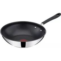 Tefal Jamie Oliver by Home Cook Wokpfanne, 28 cm, Antihaftversiegelung, Thermo-Signal, genieteter Griff mit Silikoneinlage, induktionsgeeignet, Edelstahl, Edelstahl, Titan, Silikon, Thermo-Punkt - Schwarz/Silber