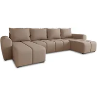 Wohnlandschaft Cleo U mit Schlaffunktion - U-Form Couch, Ecksofa mit Bettkasten, Couchgranitur mit Bettfunktion, Polsterecke, Big Sofa, Polstergarnitur (Beige (Soro 23))