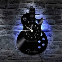 Musik-Wand-Dekor Gitarren CD LED Leucht Vinyl Wanduhr 12-Zoll Hintergrundbeleuchtung Nachtlicht Farbwechsel Lampe Coole Wohnzimmer Inneneinrichtung (A)