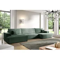 BroMARKT Ecksofa PABLO U Schlaffunktion Bettkasten U-Form 398x148x85cm Grün - Grün