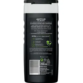 NIVEA Men Active Clean Duschgel (250 ml), pH-hautneutrale Pflegedusche mit maskulinem Duft, Männer Duschgel mit Aktivkohle für Körper, Gesicht und Haar