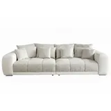 luma-home schönes für dein zuhause Big Sofa XXL B306/T134/H86 cm, Lounge Couch mit hochwertiger Federkernpolsterung, viele Kissen, Liegefläche 120x240 cm, Korpus Kunstleder Weiß und Bezug Strukturstoff Grau Beige
