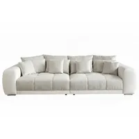 luma-home Big-Sofa XXL 306 cm, Lounge Couch Kunstleder Weiß und Stoff Grau Beige / 15113