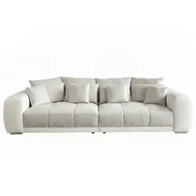 luma-home schönes für dein zuhause Big Sofa XXL B306/T134/H86 cm, Lounge Couch mit hochwertiger Federkernpolsterung, viele Kissen, Liegefläche 120x240 cm, Korpus Kunstleder Weiß und Bezug Strukturstoff Grau Beige