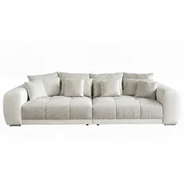 luma-home schönes für dein zuhause Big Sofa XXL B306/T134/H86 cm, Lounge Couch mit hochwertiger Federkernpolsterung, viele Kissen, Liegefläche 120x240 cm, Korpus Kunstleder Weiß und Bezug Strukturstoff Grau Beige