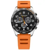 Victorinox Herren Armbanduhr Fieldforce Sport Chrono Ø 42 mm, Swiss Made, Analog Quarz, Wasserdicht bis 100 m, Kautschuk-Armband, Schwarz/Orange