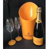 Veuve Clicquot Champagner Flasche 0,75l 12% Vol + Veuve Kühler + 2 Veuve Gläser
