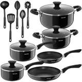 Tectake tectake® Kochtopfset, Schwarz, Metall, Kochen, Töpfe, Topfsets
