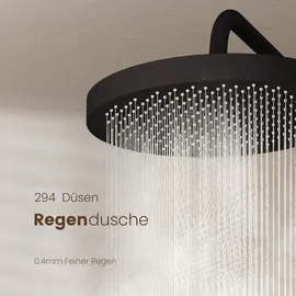 EMKE Duschsystem mit Thermostat Duschset mit 40cm Thermostatische Platte, Brausestange, Handbrause mit 4 Strahlstärken,Regendusche mit Armatur, Anthrazit Matt